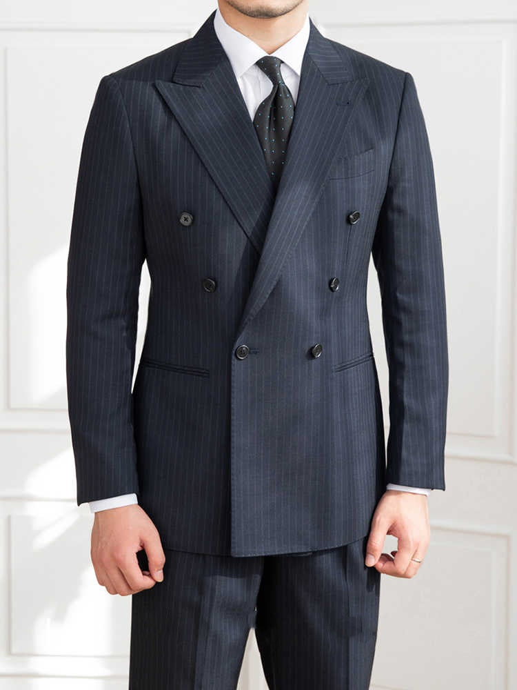 Men’s Wool-Blend Double-Breasted Executive Suit – Pinstripe Formal Wear