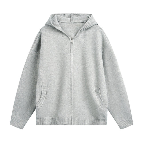 Brown Knitted Zip-Up Hoodie Sweater