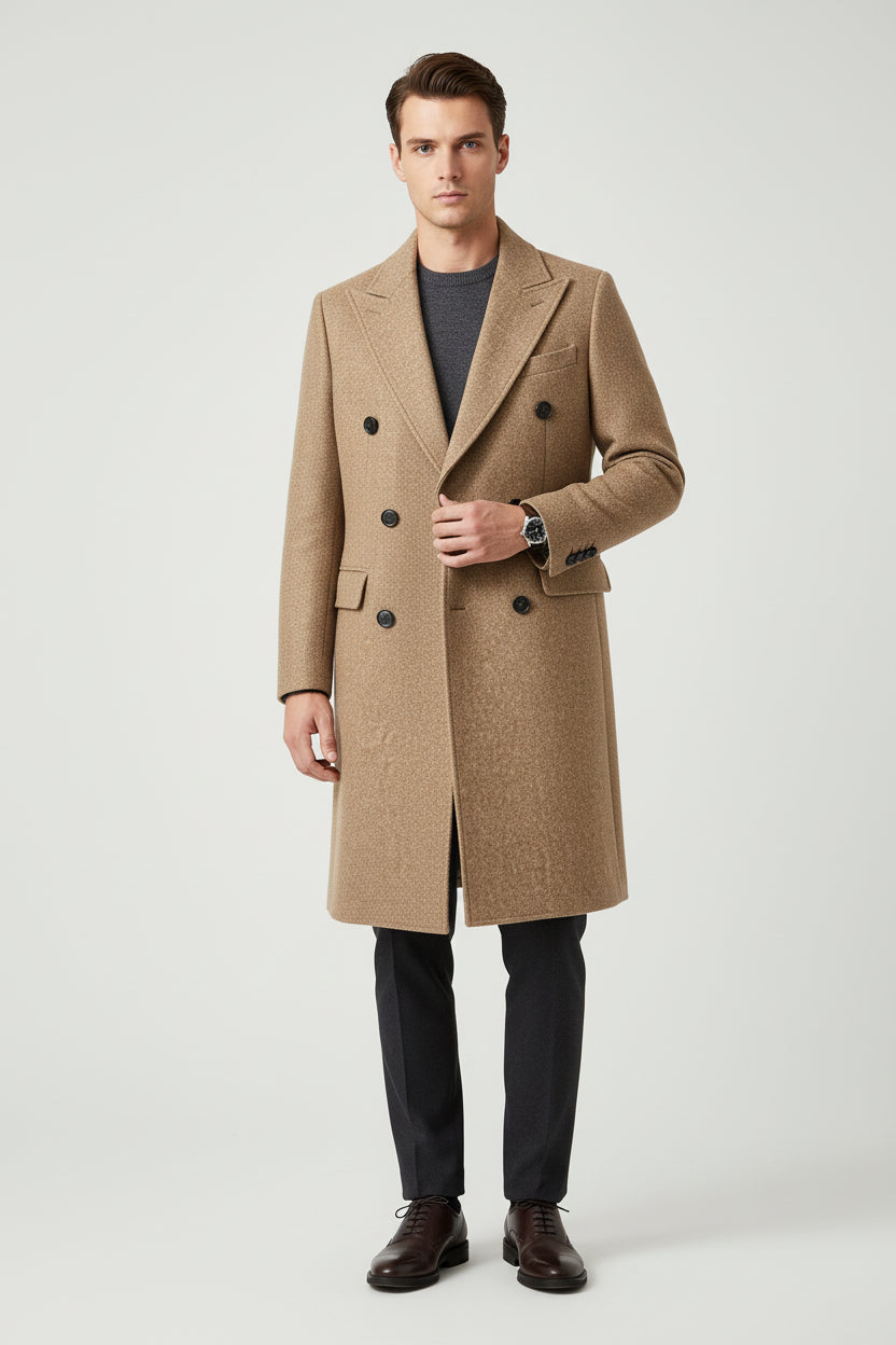 Men’s Double-Breasted Wool Overcoat – Tailored Winter Classic
