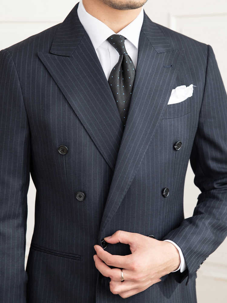 Men’s Wool-Blend Double-Breasted Executive Suit – Pinstripe Formal Wear