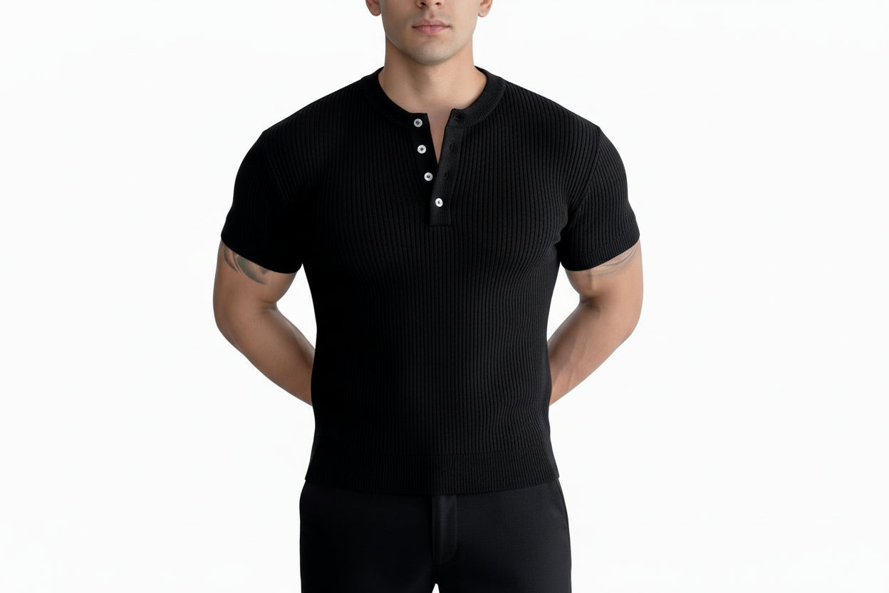 Textured Knit Henley T-Shirt – Tailored Fit