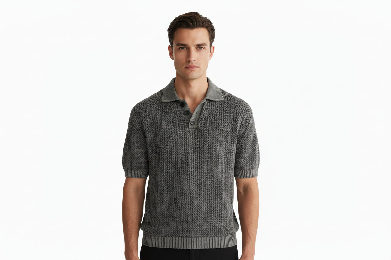 Men’s Crochet Mesh Knit Polo