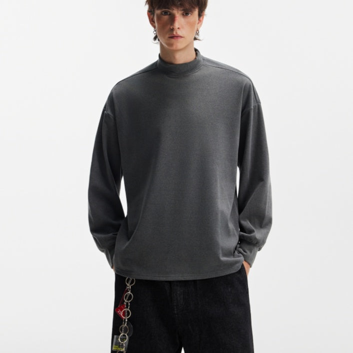 Black Relaxed Fit Mock Neck T-Shirt