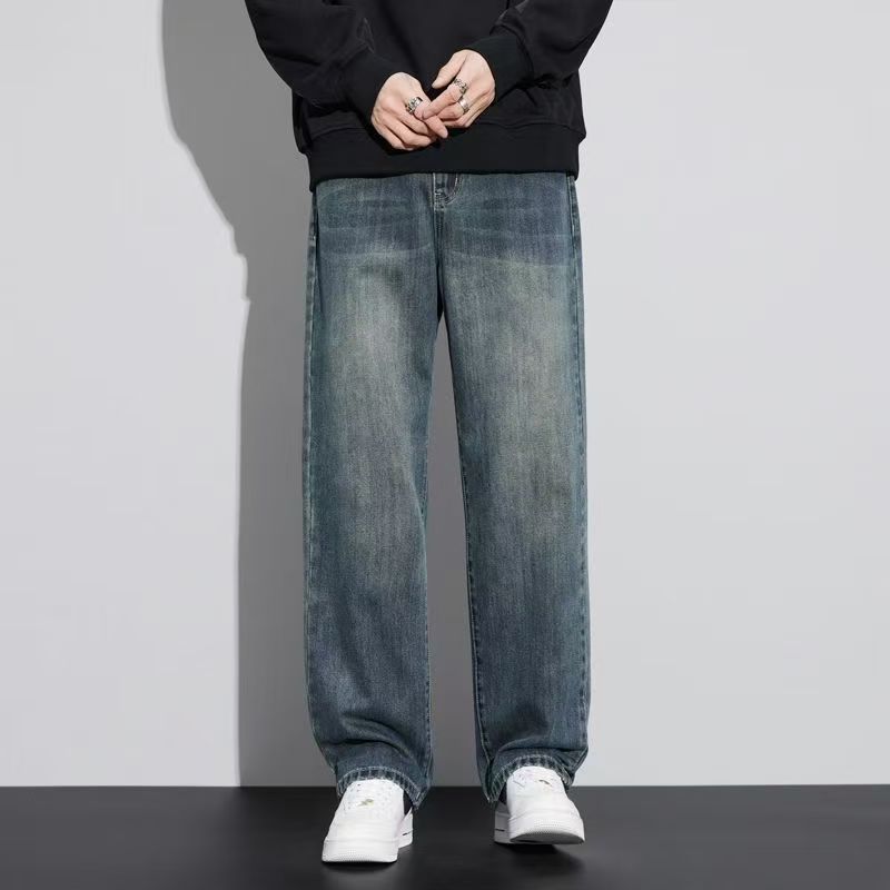 Men's Retro Distressed Loose Fit Straight-Leg Jeans