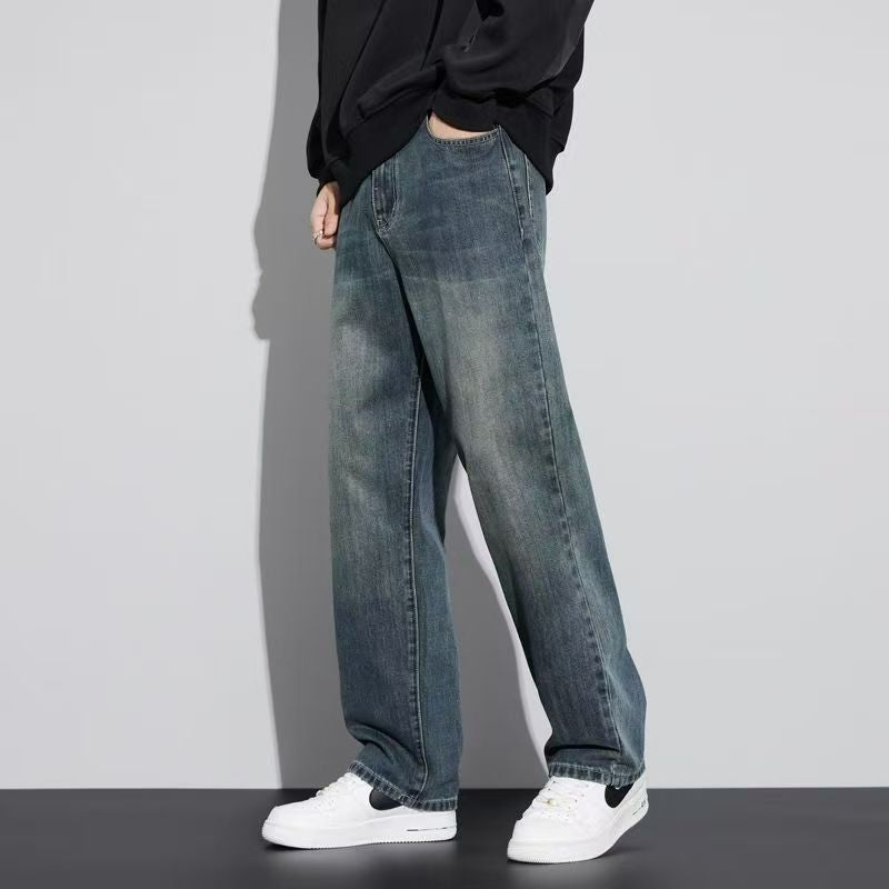 Men's Retro Distressed Loose Fit Straight-Leg Jeans