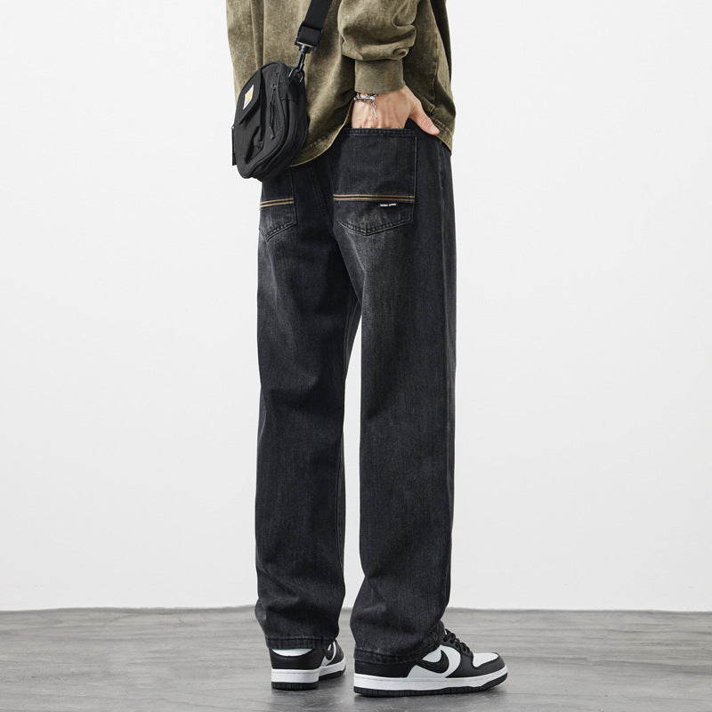 Men's Retro Distressed Loose Fit Straight-Leg Jeans