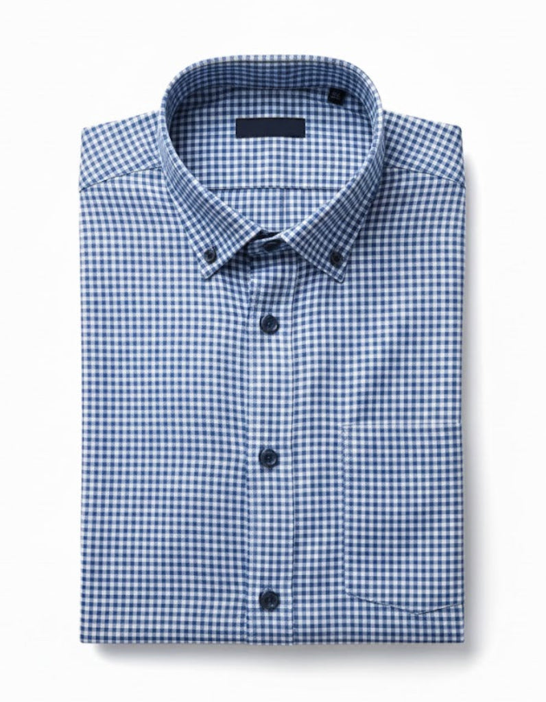 Men’s Blue Gingham Check Cotton Button-Down Shirt